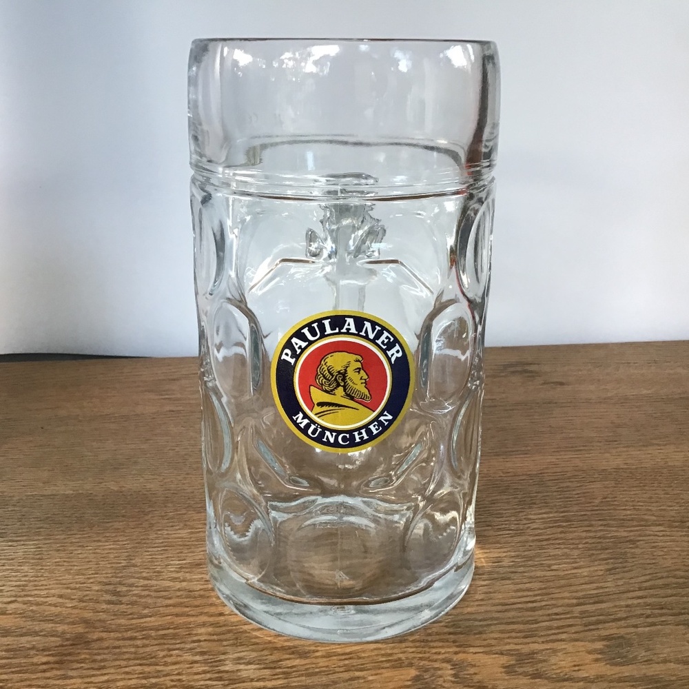 Paulaner Munchen 1 Liter Beer Mug Stein Glass Oktoberfest Germany Vintage Large